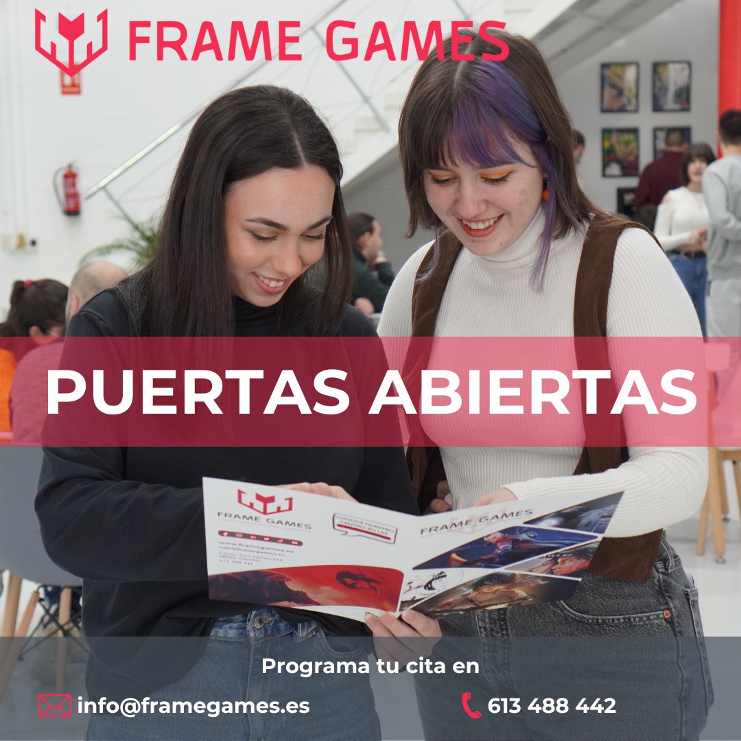 Frame__Games's tweet photo. 📣 Puertas abiertas para el ciclo formativo 2024-2025. ¡Te esperamos! 🙌🏻
#puertasabiertas #framegames #artedigital #programacion #grados #videojuegos #animacion3d #animacion2d #gamedesign #vfx #conceptart #modelado3d https://t.co/fG3z7MbNjn