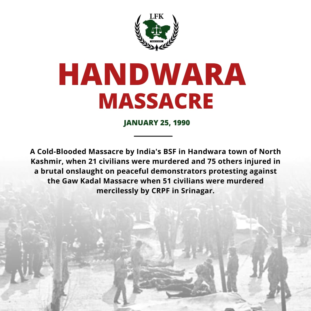 In 1990, the region of #IndianOccupiedJammuAndKashmir experienced severe atrocities, starting with the #GawKadalMassacre on #January21, in which the CRPF claimed 51 lives. Following closely on #January25, 1990.