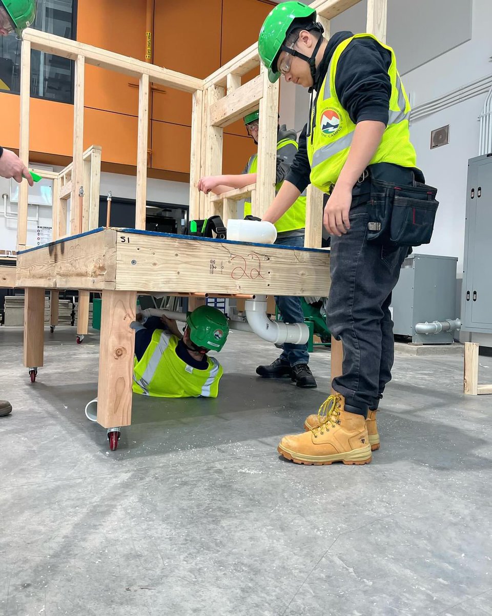 Construction Trades students installing supply and drain lines. They learned about wet and dry vents along the way. #cte #plumbinglife #skilledtrades #epiccampuslps