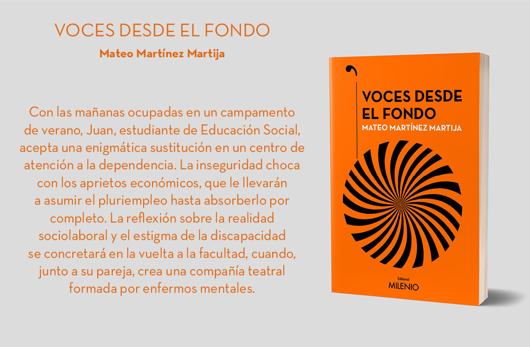 - 'Voces desde el fondo'
Esta #novela confirma una nueva y  portentosa voz de nuestra literatura, un escritor que  permanecerá. Mateo Martínez Martija nos arrastra página a página por esta  historia cruda, convulsa y llena de hermandad y futuro.

📖edmilenio.com/esp/voces-desd…