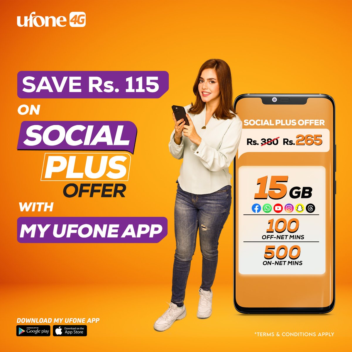 Ufone's tweet photo. Now subscribe your favorite Social Plus Offer from My Ufone App and save Rs. 115. 🤩😎
Download My Ufone App Now: https://t.co/M1J7My7SDy
Save more &amp; socialize more. 🫶

#Ufone4G #TumHiTouHo #SocialPlusOffer #MyUfoneApp https://t.co/fmiEt4CgWt