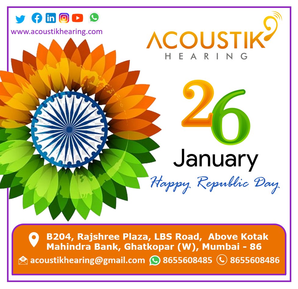 #HappyRepublicDay #hearingaid #hearingloss #Hearing #audiologist #acoustikhearing #digitalhearingaids #HearingClinic #kaankimachine #waterproofhearingaid #Bluetoothhearingaids #Mumbai #hearingsolution #earmachine #hearingmachine