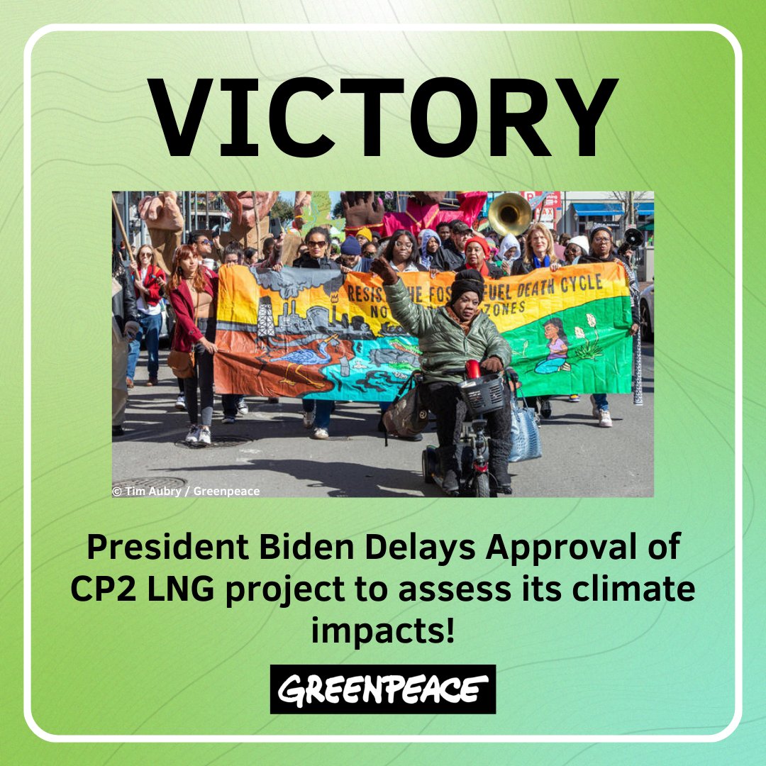 BREAKING: After years of pressure from Gulf Coast communities and all of YOU, @POTUS halts approvals of all new LNG export projects, including CP2, to assess their climate impacts! 👏 This is a BIG win for people & climate against dirty gas!