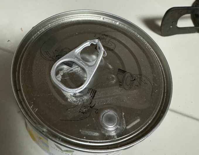 缶詰の蓋を開ける取っ手がいきなり折れたにゃんね 万事休しました