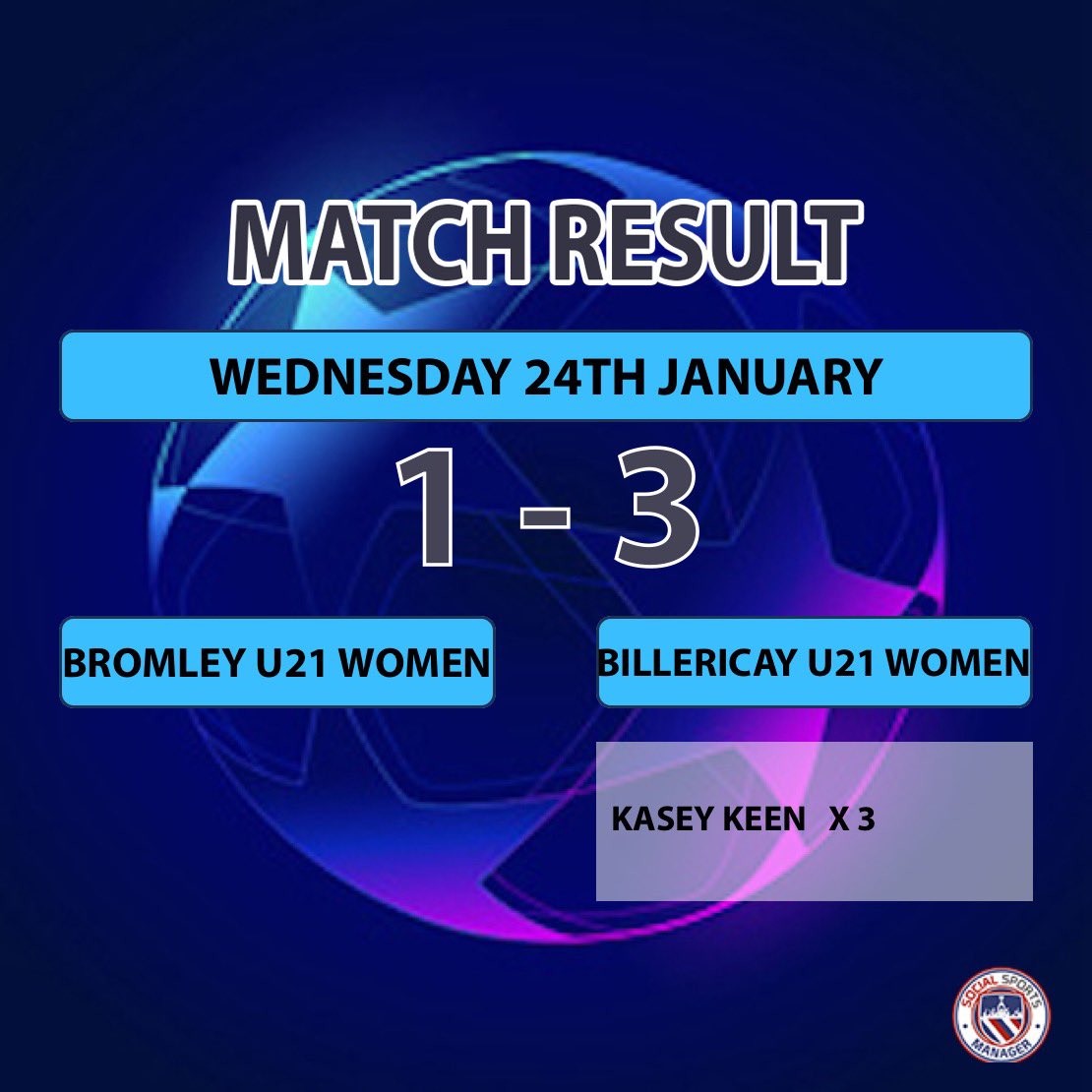 Well done to <a href="/TillyJ09/">Tilly Jones</a> for being named player of the match Wednesday for the Academy team game against Bromley u21. She was Playing for Billericay Town U21 women’s team. Created a lovely assist to finish the game 3-1 to Billericay.
Congratulations Tilly Jones