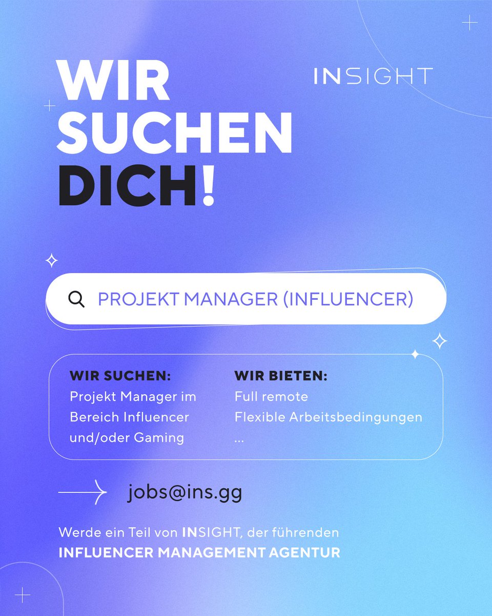 Wir suchen Verstärkung für unser Gaming Team um @lissybombach • Full remote • Kampagnenmanagement und/ oder Projektlead im Bereich Gaming und Influencer • Erfahrung mitbringen Gerne weiterleiten, Bounty vorhanden 💸& bitte bei der angegebenen Mail melden. Freuen uns drauf!