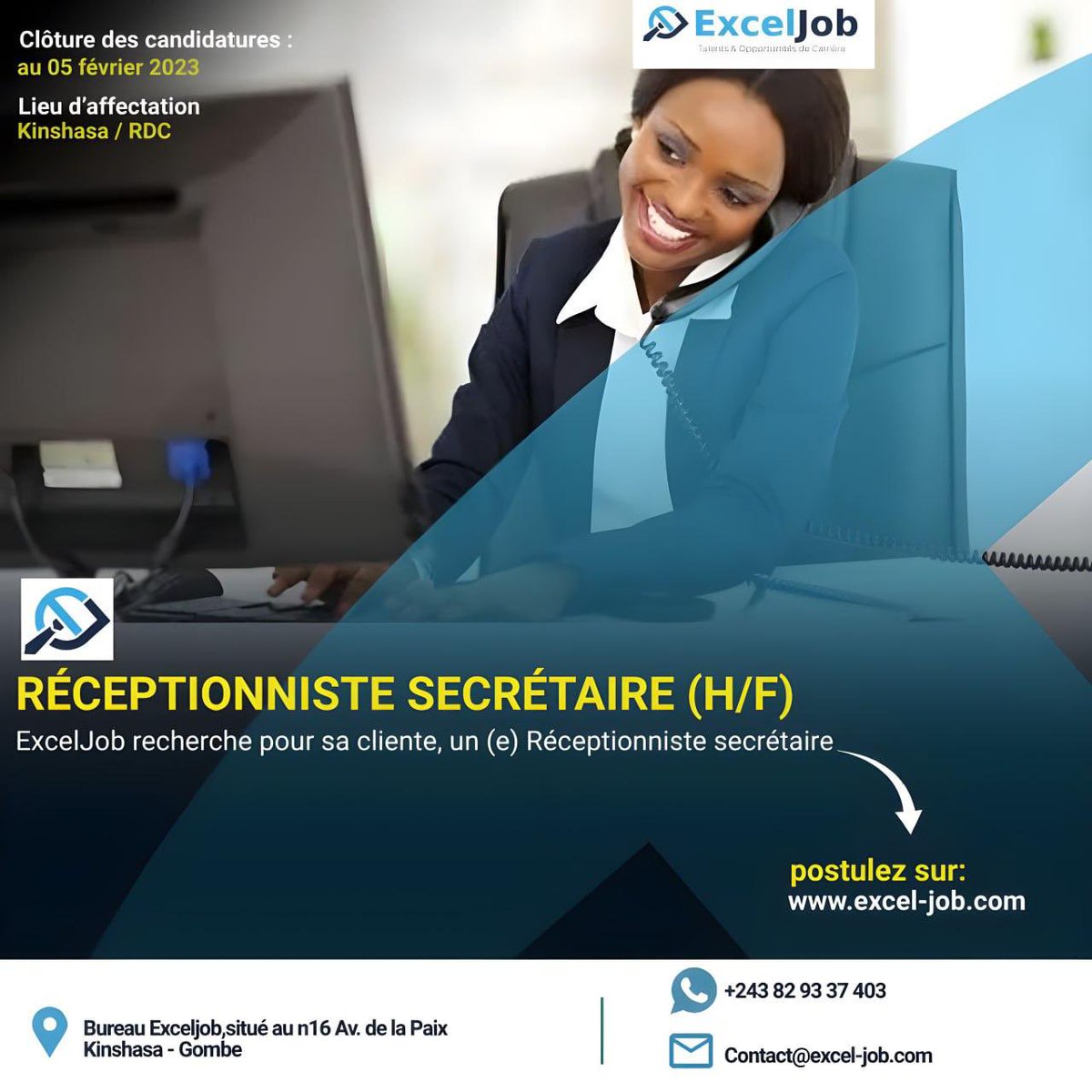 excel_job's tweet photo. Prêt à #postuler ? On termine la semaine avec l'une de nos dernières #offres à pourvoir 😉📰 
Nous recherchons pour notre cliente, un(e) Réceptionniste/Secrétaire, détail de l'offre ci-dessous : 
👉 #Réceptionniste #secrétaire H/F #CDD 
https://t.co/hJBThbzDIU

#exceljob #RDC https://t.co/NOVoOP0rzp