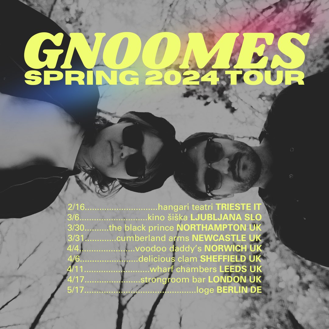 Exciting news! Gnoomes are hitting the road for a Europe/UK tour celebrating our 10th band anniversary! Join us in familiar cities and new spots as we spread our weirdo vibes. More updates soon! Contact us at gnooomes@gmail.com for bookings. #gnoomesontour