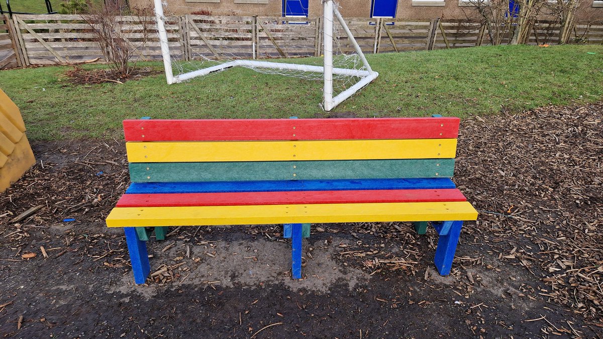 MonikiePrimary's tweet photo. Our friendship bench is a great addition to our playground. Thanks to our ex-pupil Beau who won £500 for the school! https://t.co/f7BWu6nY8K