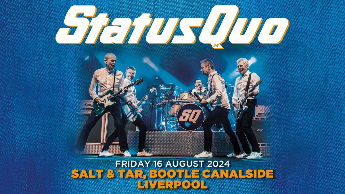 Status_Quo's tweet photo. Tickets for our show at the @salttarbootle, Liverpool are on sale now.

Tickets: https://t.co/A8omJsVFBD

#statusquo #tour #francisrossi #andrewbown #rhino #leoncave #richiemalonemusic #uk #europe #germany #SQ24 #bootle #merseyside #saltandtar https://t.co/5HnqJDF406