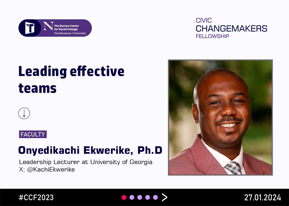 Tomorrow, we will have the honour of hosting @KachiEkwerike Ph.D to train our #CivicChangemakers on Leading Effective Teams. Dr. Ekwerike is a Leadership Lecturer at University of Georgia and author of 'It Takes A Village - Leading Social Change in Africa'. #CCF2023