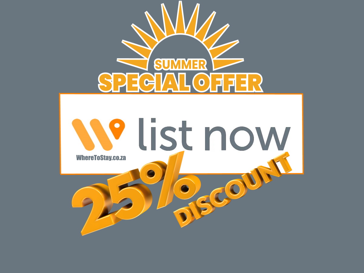 𝐃𝐎𝐍'𝐓 𝐌𝐈𝐒𝐒 𝐎𝐔𝐓 - List your holiday home on 𝐖𝐡𝐞𝐫𝐞𝐓𝐨𝐒𝐭𝐚𝐲.𝐜𝐨.𝐳𝐚 bit.ly/3KKelwY
We only charge an annual subscription - 𝐍𝐎 𝐂𝐨𝐦𝐦𝐢𝐬𝐬𝐢𝐨𝐧.
𝐋𝐈𝐒𝐓 𝐍𝐎𝐖 on bit.ly/40qsBAX and ask for your 𝟐𝟓% 𝐃𝐈𝐒𝐂𝐎𝐔𝐍𝐓.
#wheretostay