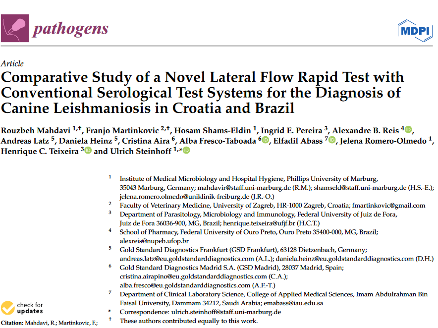 RouzbehMahdavi's tweet photo. Comparative Study of a Novel Lateral Flow #RapidTest with Conventional Serological Test Systems for the #Diagnosis of Canine #Leishmaniosis in Croatia and Brazil https://t.co/b6Vd8qiyeJ #mdpipathogens via @Pathogens_MDPI @LOEWE_DRUID #goldstandarddiagnostics https://t.co/NpDsBp0XID