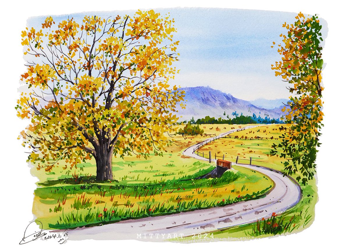 Mitty_lu220's tweet photo. 秋天🍂 watercolorpainting
#painting #watercolor  #watercolorpainting #水彩�� #风景画 #画画 #绘画 https://t.co/lX4PAFj860
