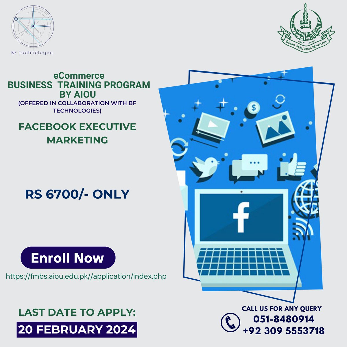 TechnologiesBf's tweet photo. Enroll with us and learn how to boost and advertise your business with the help of Facebook.
Apply online at the following link,
https://t.co/S0x2hq1gZw
For more details please get in touch with 03095553718
.
.
.
#ecommerce #ecommercecourses #aiou #onlinecourses #ApplyNow #BFTech https://t.co/XqaAX1e4sP