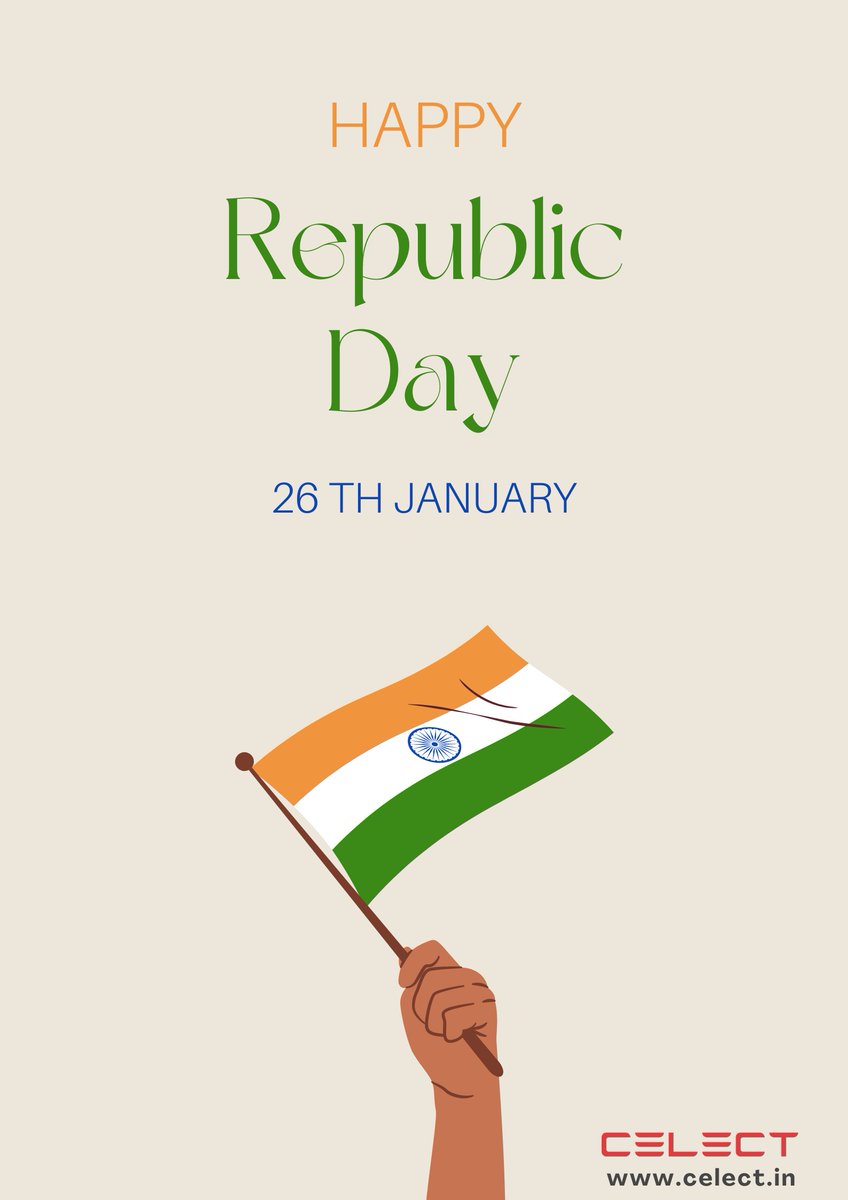 celectCEP's tweet photo. CELECT wishes all of fellow Indians a Happy Republic Day.

Lets remember "It's not India's decade, it's India's century"... and act to fulfill this prophecy...

#JaiHind 
#JaiBharat 
#RepublicDay2024 
#celect
#India https://t.co/tjSU3prPan