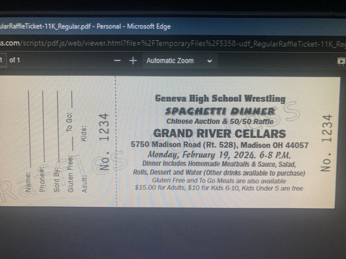 Geneva Wrestlers are having a spaghetti dinner at Grand River Cellars on February 19. If you need a ticket, ask a wrestler or send me a message.