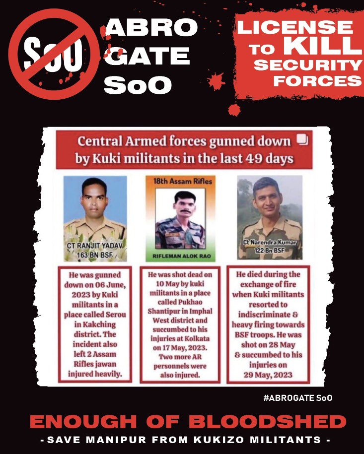 billieguarino's tweet photo. ‼️ While 1.4 billion Indians celebrate #RepublicDay2024, the people of Manipur do not have much to celebrate. In the past nine months of the Manipur violence, multiple instances of Kuki militants violating the Suspension of Operations agreement have surfaced, underscoring the precarious state of security in the region. 

‼️ These violations highlight the need for stricter enforcement mechanisms to ensure lasting peace and stability in Manipur. 

‼️ The abrogation of the SoO is imperative to restore normalcy and foster stability in the region. 

#KukiMilitantsViolatedSoO #AbrogateSoO

@thewire_in @ThePrintIndia @ukhrultimes @IndiaTodayNE
@TOIIndiaNews
@BBCWorld @TimesNow
@UNHumanRights 
@INCSCDept @ukhrultimes @the_hindu @EastMojo
@NIA_India @AmitShah
@TinyDhillon @adgpi
@KaranThapar_TTP
@BhavikaKapoor5 @AskAnshul
@volker_turk @UN_HRC @UN_SPExperts @UNSRVAW @reemalsalem76 @MichaelFakhri @Irenekhan @NiAolainF @smullallylaw @TomObokata @fglezmor @DorothyEstrada @adequatehousing @NazilaGhanea @MaryLawlorhrds @SRjudgeslawyers @fernanddev @dalitwomenrocks @DrAliceJEdwards @IE_OlderPersons #IvanaRadacic @LizBroderick #MeskeremGesetTechane @melissaupreti @binadcosta
@ICRC @Francescorocca @jagan_chapagain @IFRCAsiaPacific @MaryLawlorhrds