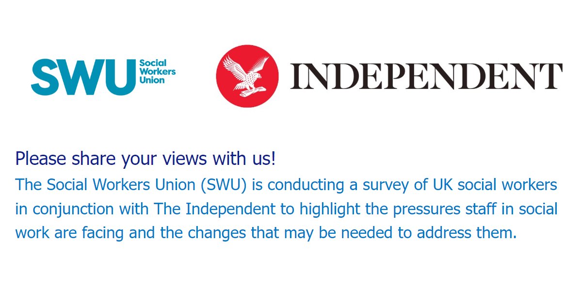 We are delighted to be working with <a href="/Independent/">The Independent</a> to highlight the pressures #SocialWork staff are facing and the changes that may be needed to address this. 

Please take our survey - it will run until February 9th 2024 and answers are anonymous: swu-union.org.uk/2024/01/swu-an…