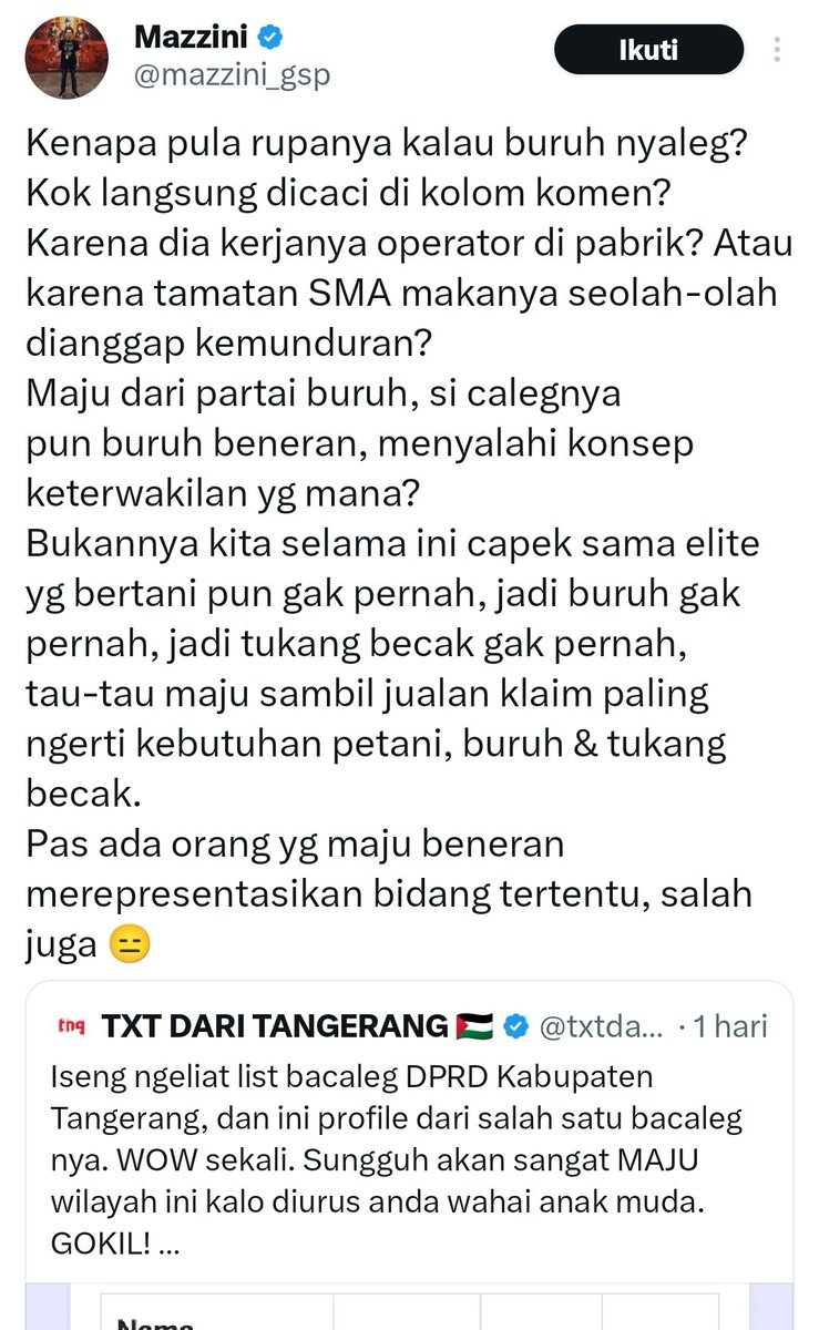 KhoGenius's tweet photo. @txtdaritng Penasaran mintang mau dukung siapa? 
Clue: yg tidak berpihak pada buruh lulusan SMA 😂 https://t.co/HTlxmdMUXb