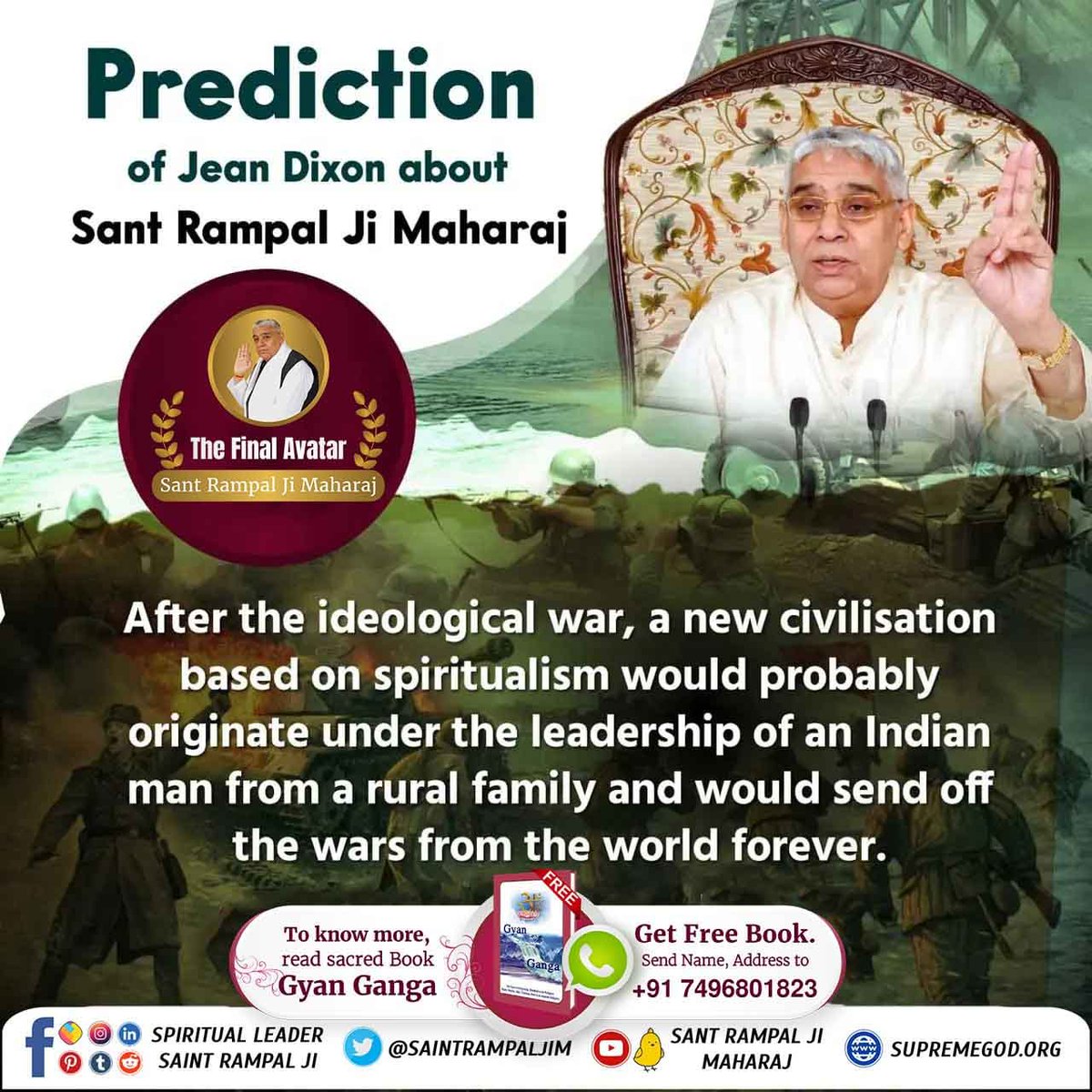 MAHESHW30307997's tweet photo. #GodNightFriday
#Mere_Aziz_Hinduon_Swayam Padho Apne Granth
Prediction of Jean Dixon about Sant Rampal Ji Maharaj
After the ideological war, a new civilisation based on spiritualism would probably originate under the leadership of an Indian ma off the wars from the world forever. https://t.co/gzJKnlsGVz