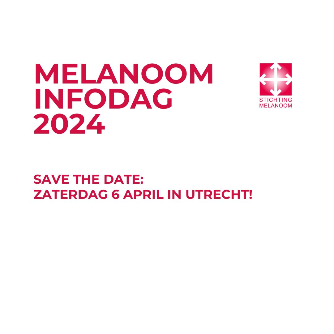StMelanoom's tweet photo. Dé dag waarop je meer informatie krijgt over de laatste behandelingen en in contact komt met andere (oog)melanoompatiënten. Iedereen is welkom: mensen met #melanoom, #oogmelanoom, ex-patiënten, naasten en mensen van betrokken organisaties. Meer info volgt! #melanoominfodag2024 https://t.co/XSfVJ5z1bW