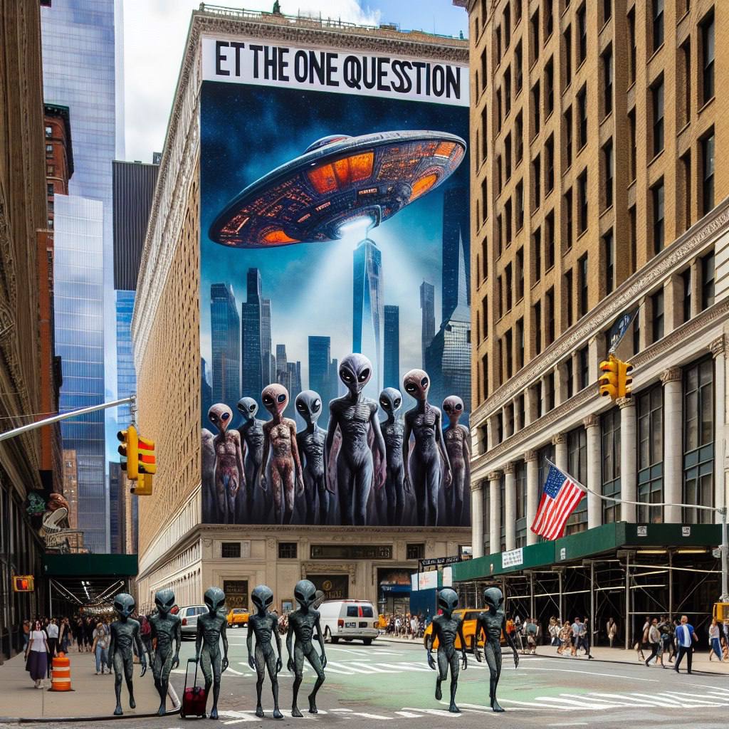 Humans and aliens living in harmony. 

Both holding $ET