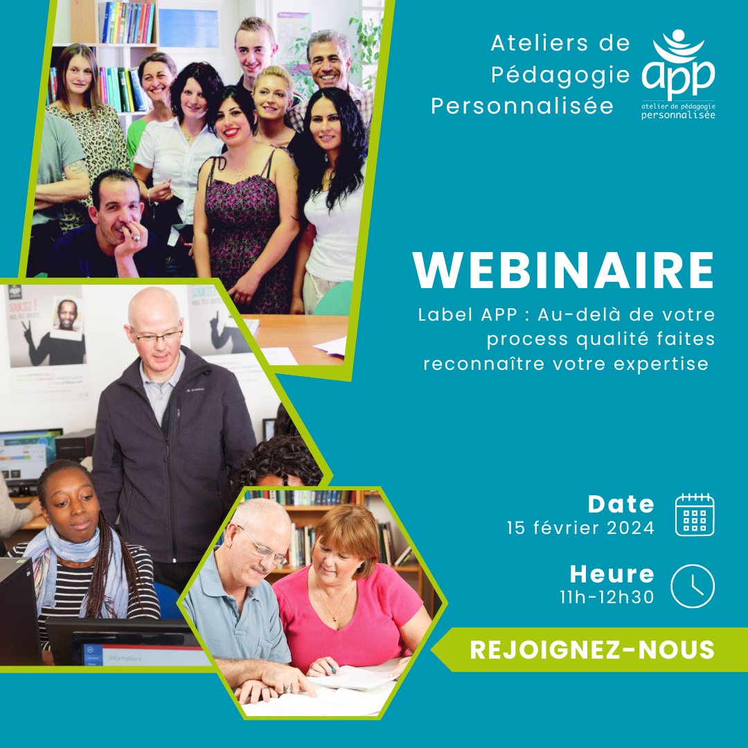 [#SaveTheDate /#webinars]
Nous organisons un webinaire de présentation du Label APP le jeudi 15/2 à 11h (heure de paris)
Les inscriptions se font ici : forms.gle/uc5UDQCvY9NykP…

Like et retweet appréciés
#réseauAPP #Qualiopi #webinaire