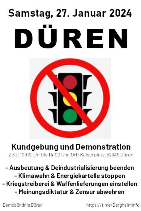 BergheimInfo's tweet photo. #Demonstration mit Kundgebung in #Düren am Samstag, 27. Januar 2024.

Treffpunkt: Kaiserplatz, 52349 Düren
Zeit: 10:00 Uhr bis 14:00 Uhr 

#Überparteilich 
#Ampelmussweg 
#Freiheit
#Demokratie 
#AmpelDesGrauensRuecktritt 
#LinksruckStoppen https://t.co/dJDv2euIZq