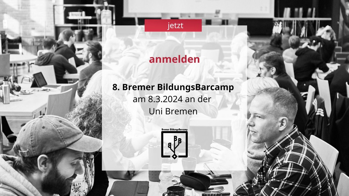 Lust auf ein wildes Bildungsabenteuer? 

Dann schnapp dir deinen Kalender und markiere den 8. März 2024, denn das nächste Bremer BildungsBarcamp lädt ein! 

Dieses Mal tobt das Ganze an der Uni Bremen und wir können es kaum erwarten, dich dabei zu haben. 

Melde dich jetzt an!