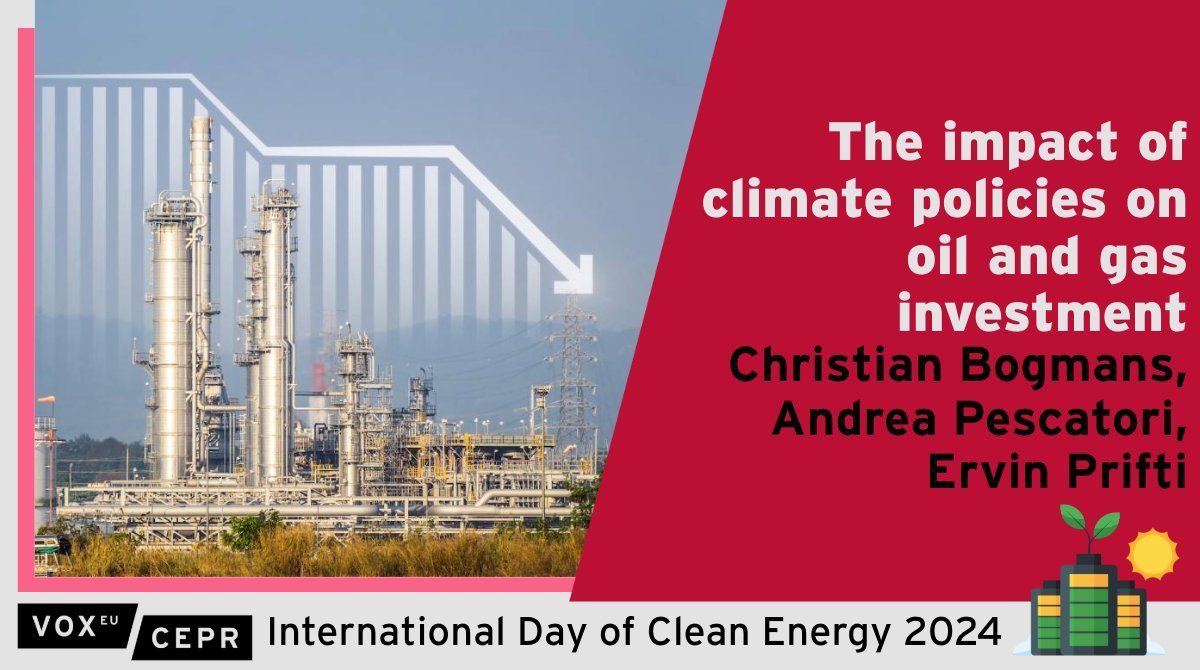 CEPR (@cepr_org) on Twitter photo This column shows that #climate policies have already led to a 6.5% decline in global #investment by publicly traded oil and gas companies between 2015 and 2019.
<a href="/CBogmans/">Christian Bogmans</a>, Andrea Pescatori & <a href="/Prifti_Ervin/">Ervin Prifti</a> <a href="/IMFNews/">IMF</a>
ow.ly/E3hX50QtvGN
#CleanEnergyDay This column shows that #climate policies have already led to a 6.5% decline in global #investment by publicly traded oil and gas companies between 2015 and 2019.
<a href="/CBogmans/">Christian Bogmans</a>, Andrea Pescatori & <a href="/Prifti_Ervin/">Ervin Prifti</a> <a href="/IMFNews/">IMF</a>
ow.ly/E3hX50QtvGN
#CleanEnergyDay