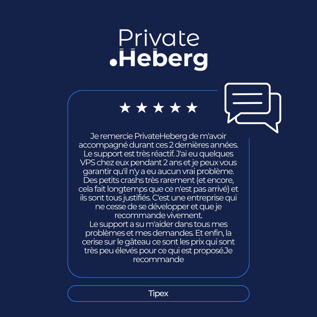 PrivateHebergFR's tweet image. ✨ Nos Clients Parlent le Mieux de PRIVATE HEBERG !

🚀 VPS ultra-performants
🎮 Serveurs gaming sur mesure
📡 Solutions télécom avancées
🔒 Sécurité &amp;amp; infogérance de pointe

Rejoignez-nous et vivez l&apos;expérience #PRIVATEHEBERG vous aussi ! #AvisClient #ExcellenceWeb
