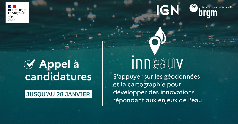 IGNFrance's tweet photo. #Inneauv ⏰ J-2 Dernière chance pour participer à notre appel à solutions innovantes pour répondre aux défis de l’#eau 💧
L'IGN et le @BRGM_fr vous accompagnent pour concrétiser vos idées et répondre aux défis de nos territoires pour la gestion de cette précieuse ressource ⤵️