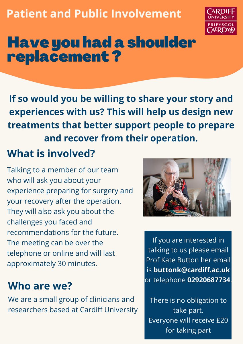 If you have had a shoulder replacement we would like to talk to you about your experience 👇👇👇<a href="/bridgesselfmgmt/">Bridges Self-Management</a>