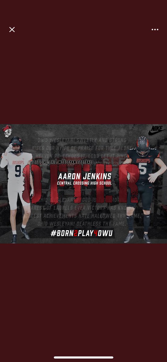 Aaron “52” Jenkins (@aaron_jenkiins) on Twitter photo Blessed to have received an offer from Ohio Wesleyan! Thank you <a href="/OWUBishopFB/">Ohio Wesleyan Football</a> <a href="/Ted_Houlihan/">Ted Houlihan</a> Blessed to have received an offer from Ohio Wesleyan! Thank you <a href="/OWUBishopFB/">Ohio Wesleyan Football</a> <a href="/Ted_Houlihan/">Ted Houlihan</a>