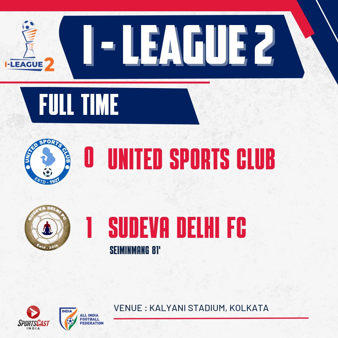 A big away win for @SudevaDelhi on Republic Day at the Kalyani Stadium! ⬆️⏭️ #ileague2 #indianfootball #sudevafc #unitedsc