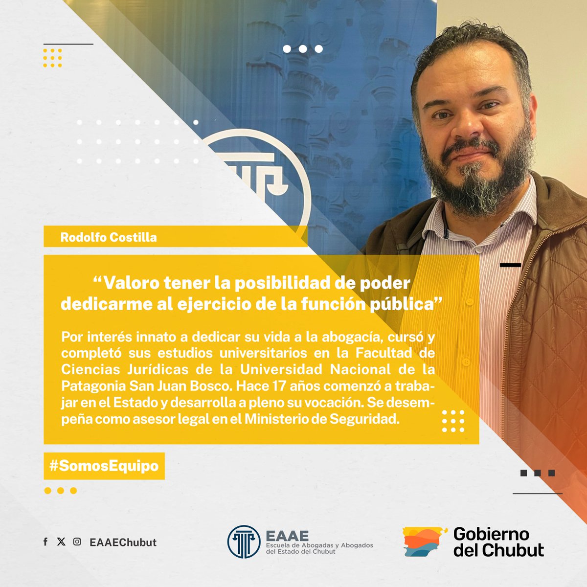 EAAEChubut's tweet photo. 🤝¡Construimos juntos un gran equipo! 🤝
Conocernos entre todos es clave para ser un grupo fuerte y cohesionado. Hoy, presentamos a Rodolfo, desde hace casi dos décadas, profesional del Estado.
#EAAE #SomosEquipo🌟 https://t.co/7oYmQfuieY