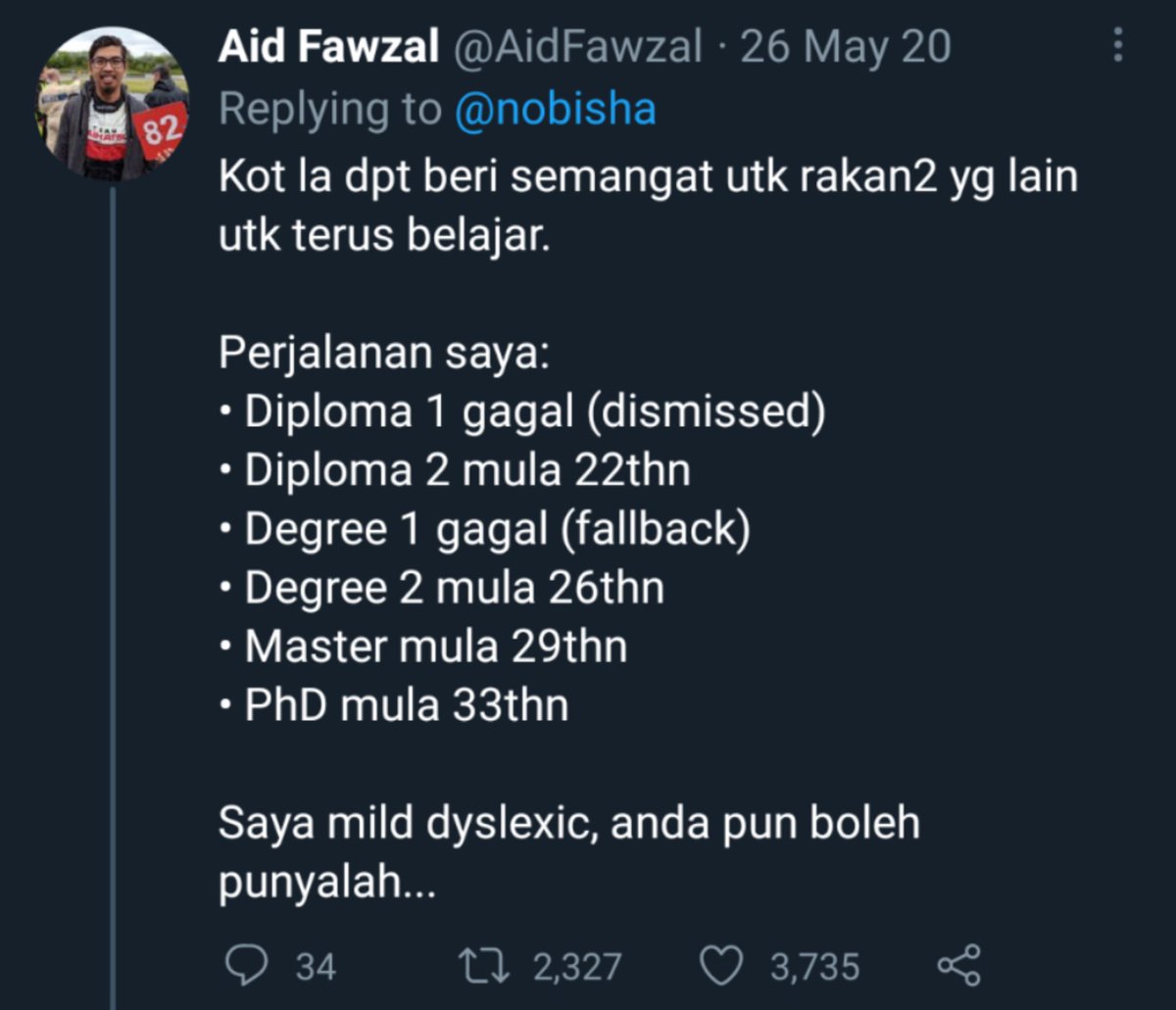 Kita nya takde pandai mana pon. Hanya percaya Allah Maha Adil. Siapa usaha, Allah akan kasi. Orang putih kata, "Hard work beats talent".