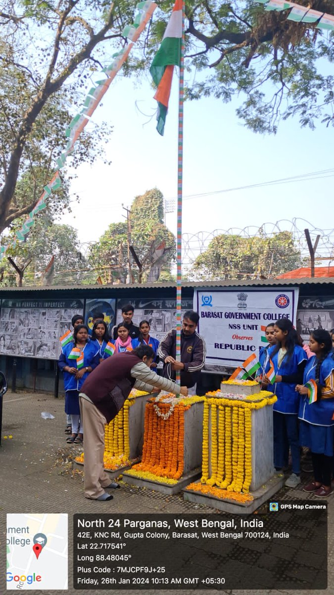 nssbgc_unit's tweet photo. NSS Unit, Barasat Govt. College has observed #RepublicDay on 26.01. 2024. 
 
Program started with the rally. 
Our TCS Sir has hoisted the National Flag. 
Then everyone sang the National Anthem. 
Program has ended with a cultural program. 

@rdnss_kolkata 
@_NSSIndia 
@YASMinistry https://t.co/3TjiGuw2U4