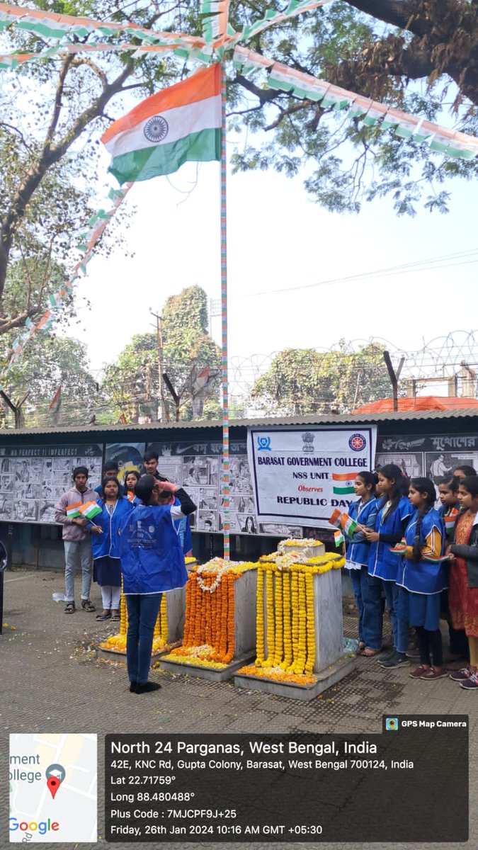 nssbgc_unit's tweet photo. NSS Unit, Barasat Govt. College has observed #RepublicDay on 26.01. 2024. 
 
Program started with the rally. 
Our TCS Sir has hoisted the National Flag. 
Then everyone sang the National Anthem. 
Program has ended with a cultural program. 

@rdnss_kolkata 
@_NSSIndia 
@YASMinistry https://t.co/3TjiGuw2U4