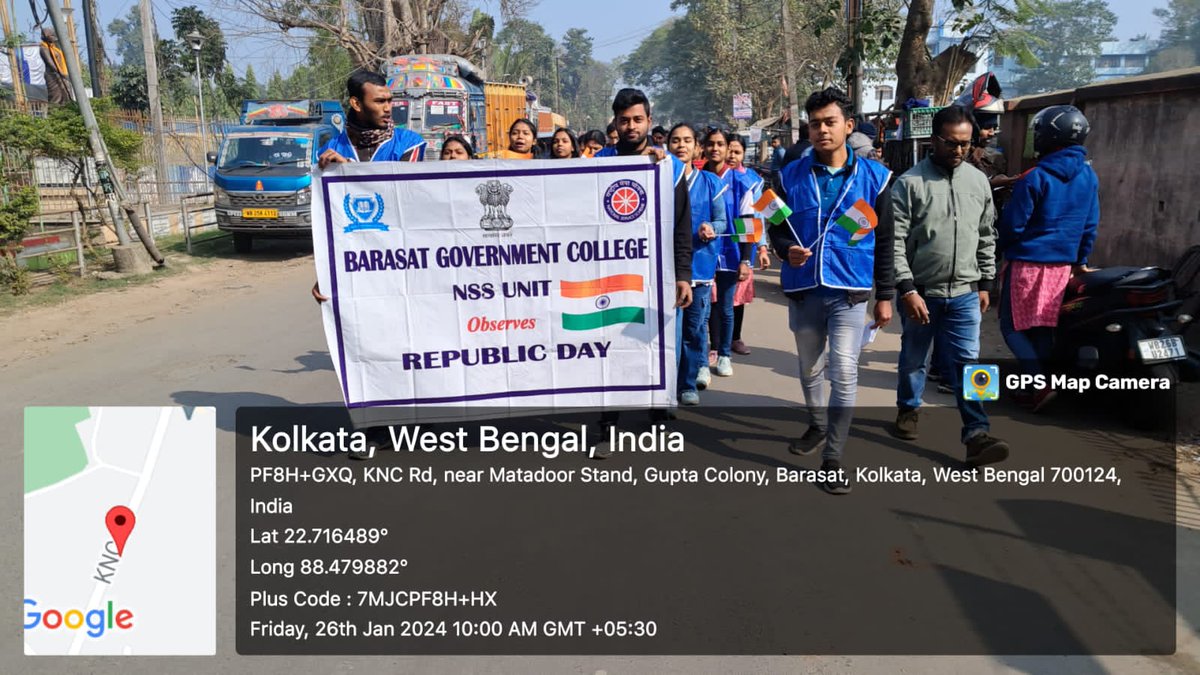 nssbgc_unit's tweet photo. NSS Unit, Barasat Govt. College has observed #RepublicDay on 26.01. 2024. 
 
Program started with the rally. 
Our TCS Sir has hoisted the National Flag. 
Then everyone sang the National Anthem. 
Program has ended with a cultural program. 

@rdnss_kolkata 
@_NSSIndia 
@YASMinistry https://t.co/3TjiGuw2U4