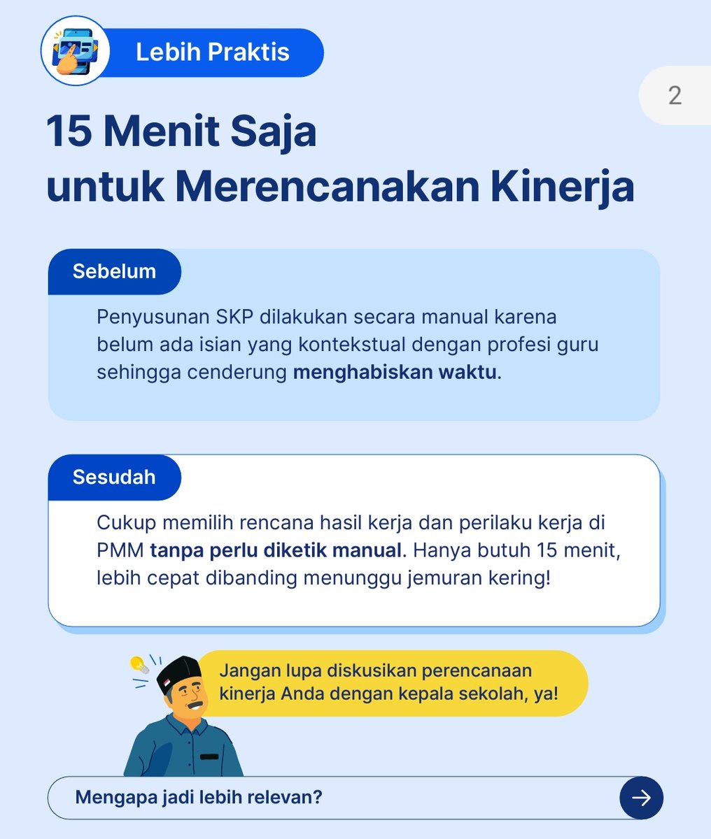 Membuat perencanaan ya memang cepat. Tapi berapa lama dan alokasi waktu yg diperlukan untuk menyelesaikan 32 poin sampai dpt bukti dukung? Ini tidak dibahas? <a href="/PBPGRI_OFFICIAL/">PENGURUS BESAR PGRI</a> <a href="/AlphaARachman/">Alpha Amirrachman</a> <a href="/Darmaningtyas/">Darmaningtyas</a> <a href="/KSPgoid/">Kantor Staf Presiden</a> @gtk_kemdikbud