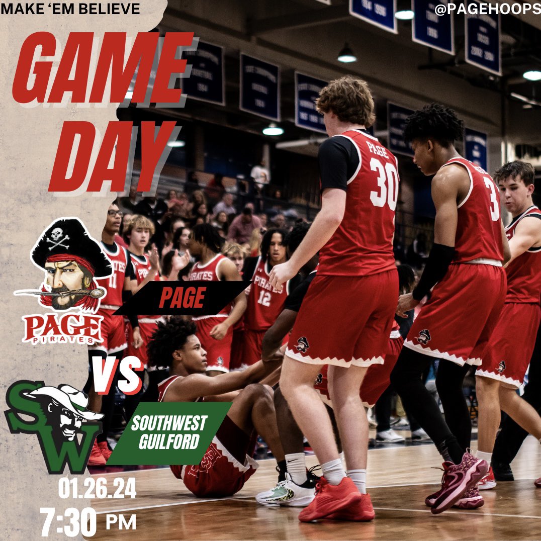 Back in action for another GAME DAY!! 

Your Pirates Varsity Men’s Basketball Team is at HOME for tonight’s game as we take on a tough conference opponent in Southwest Guilford! Let’s #PackTheMac tonight!
#Together
#MakeEmBelieve