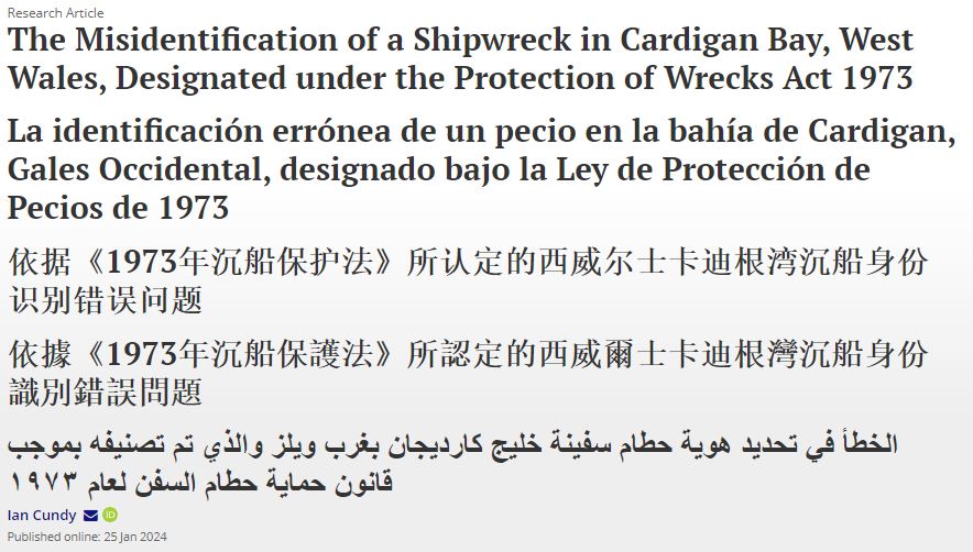 Just dropped onto #IJNA The Misidentification of a Shipwreck in Cardigan Bay, West Wales, Designated under the Protection of Wrecks Act 1973, bu Ian Cundy Abstract here: tandfonline.com/doi/abs/10.108… Become an #IJNA @NautArchSoc member to access the full article.