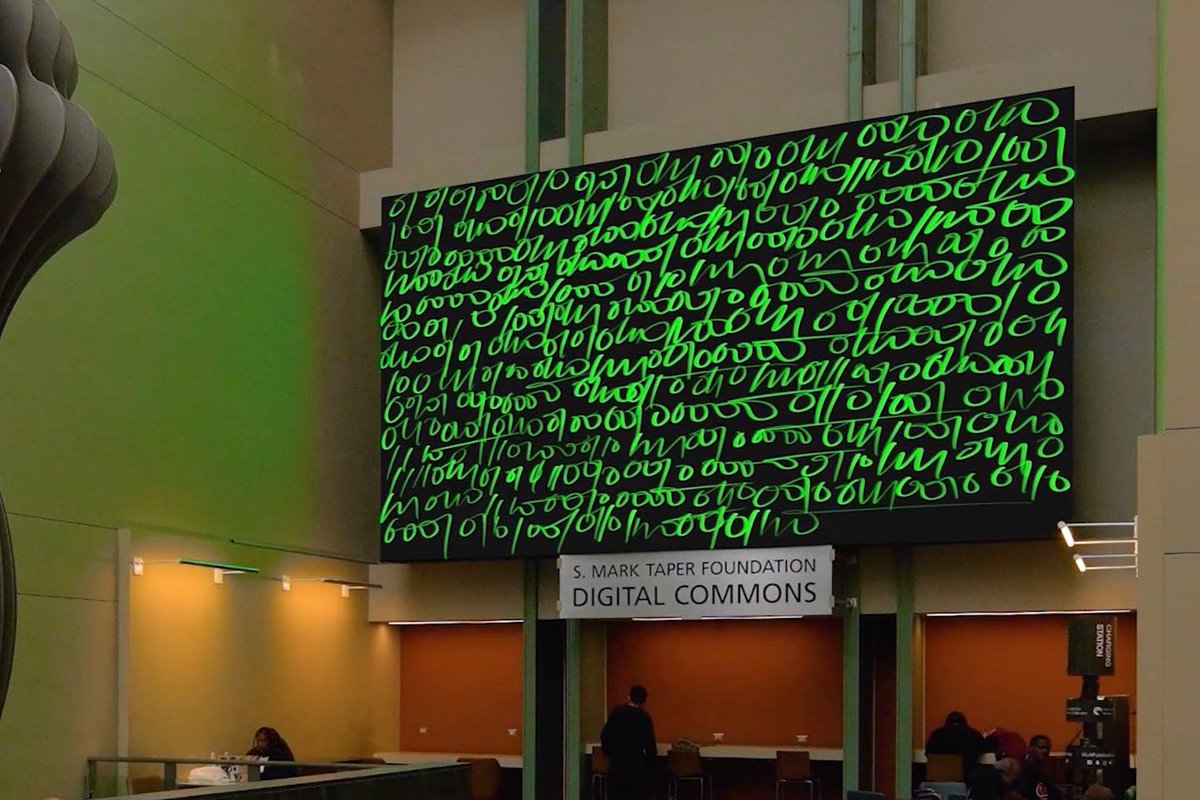 sashastiles's tweet photo. Thrilled to share that Cursive Binary is on view at @LAPublicLibrary throughout 2024. As a library devotee who spent much of her childhood in LA, this is quite literally a dream come true. Thank you to the team at @standard_vision. 💚 https://t.co/7aaCxm8csb