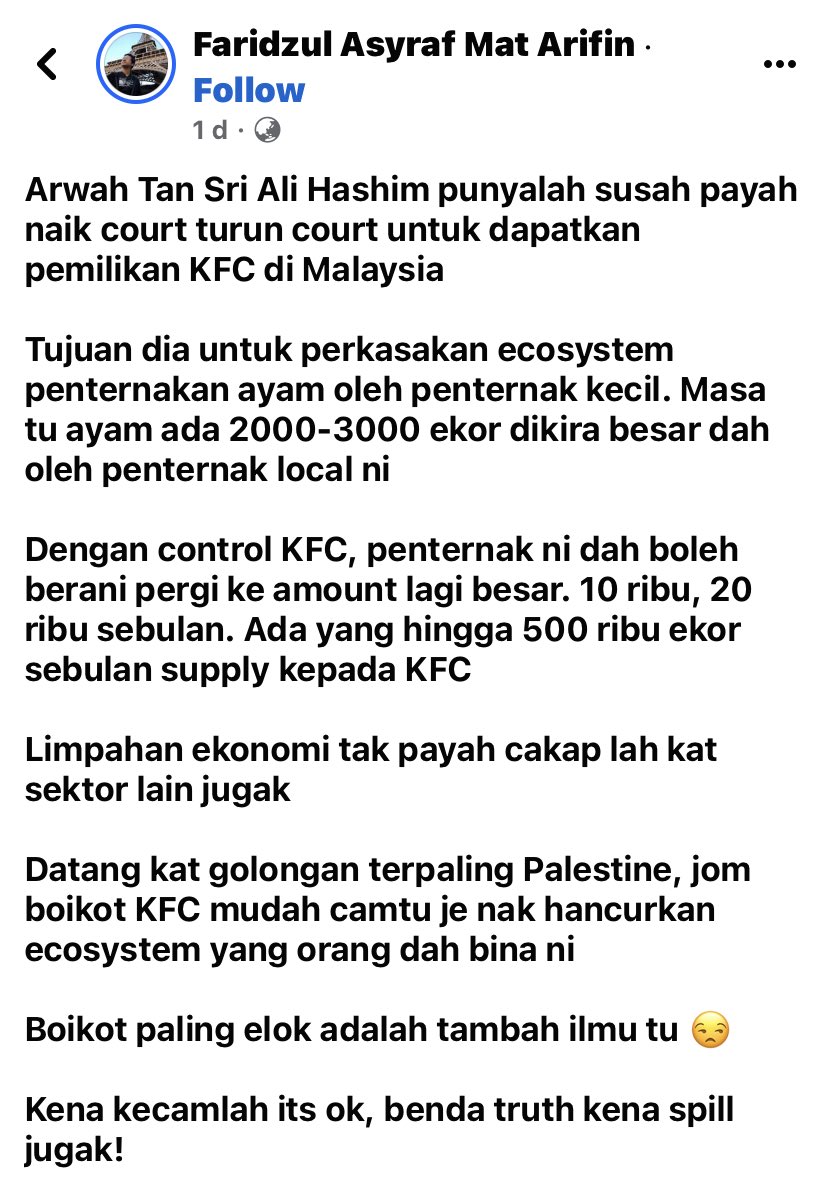 alif_haidar's tweet photo. Benda ni ⁦@wanfayhsal⁩ tak paham.. sbb tu budak2 KFC dan McD kene ratio banding dengan budak2 GRAB.. 

Sebab apa guys??? politik kebencian.. kau tengok walaun/untit tak habes2 memburukkan KFC/McD. GRAB support Israel die okay.

Ingat guys, PN=PAS.. perosak negara. https://t.co/y4tlWjZcvL