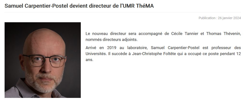Laboratoire ThéMA (@labothema) on Twitter photo Samuel Carpentier-Postel devient directeur de <a href="/LaboTheMA/">Laboratoire ThéMA</a>
thema.univ-fcomte.fr/diffusion/samu… Samuel Carpentier-Postel devient directeur de <a href="/LaboTheMA/">Laboratoire ThéMA</a>
thema.univ-fcomte.fr/diffusion/samu…