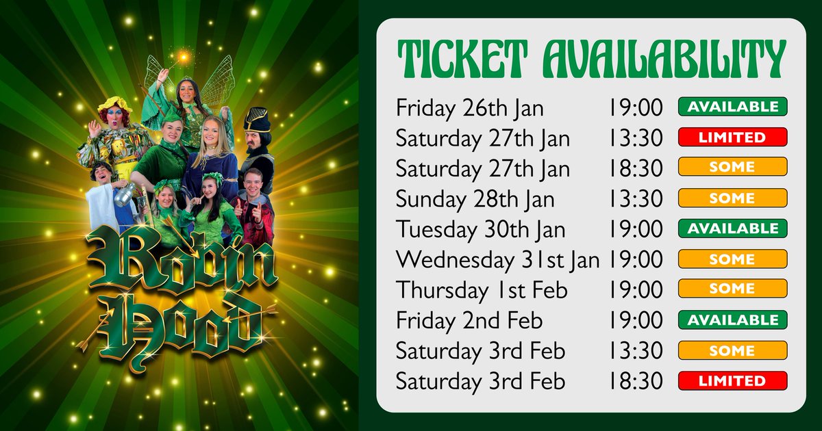 The panto 'Robin Hood' opens tonight at King's Hall #Ilkley - break a leg team <a href="/Upstagers/">Upstagers</a> 🏹
📅 26th January - 3rd February (exc. 29th)
 🎟️ ticketsource.co.uk/upstagers