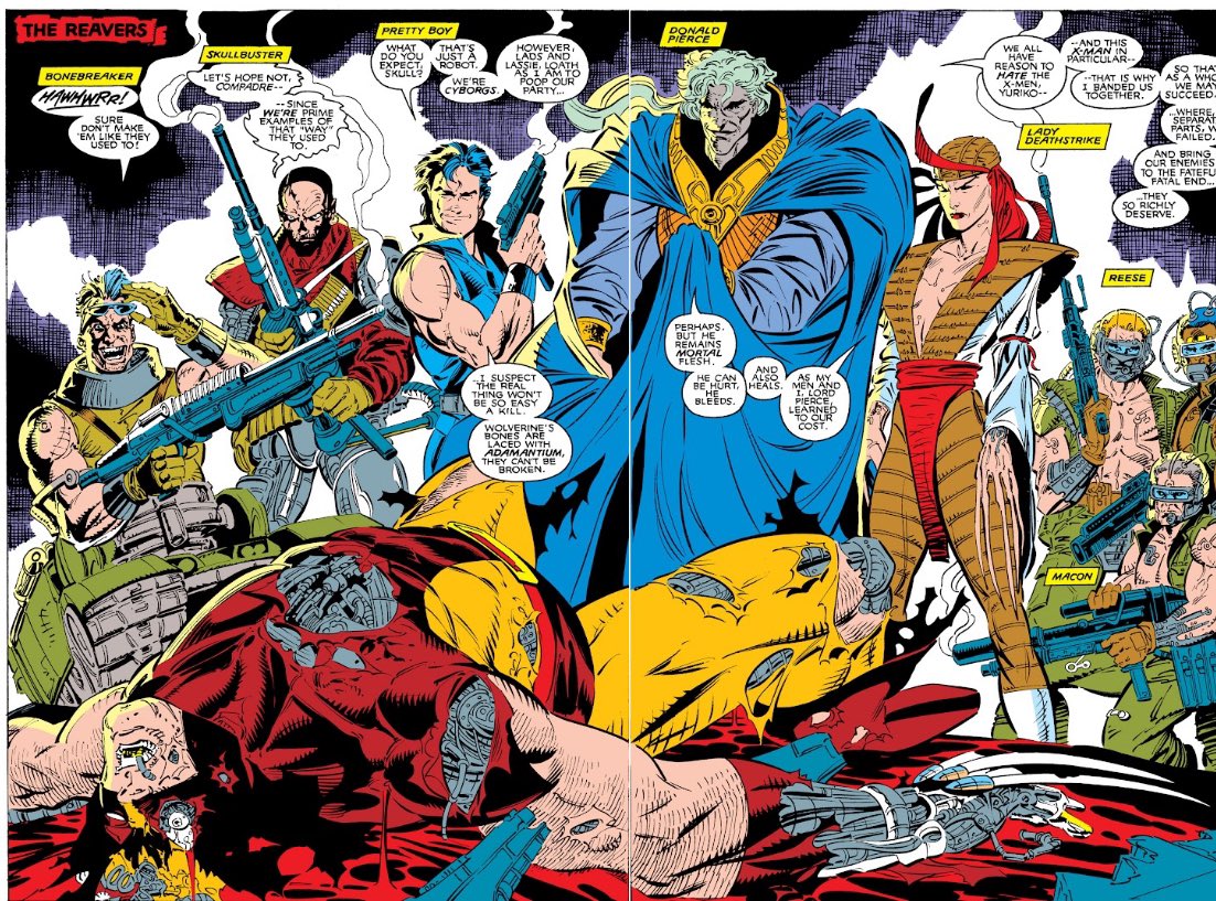 letsquotexmen's tweet photo. Training . The Reavers unite with a purpose. “ We all hv reason to hate the X-men Yuriko. And this xman particular ( Logan) that is why I banded us together. So that as a whole we may succeed” #DonaldPierce UCX 248 #Xmen #Xtwitter #Marvel Claremont -Lee. Green https://t.co/XLHjM7NexQ