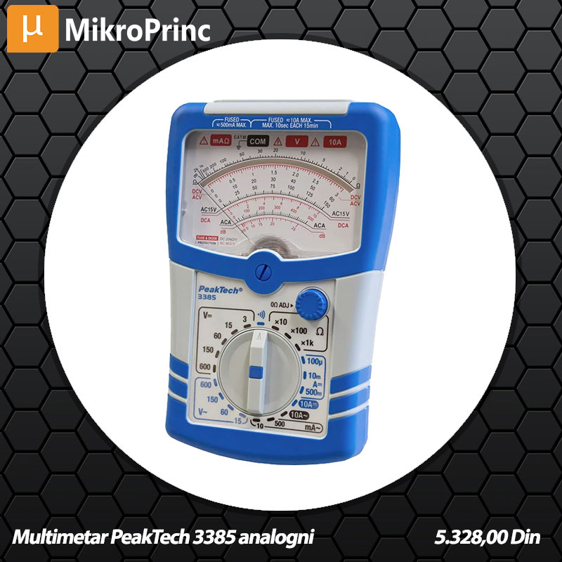 's tweet image. PROIZVOD NEDELJE (01.01. - 07.01.2024.) - Multimetar PeakTech 3385 analogni poseduje niz mernih funkcija za merenje  jednosmernih (DC) i naizmeničnih veličina (AC). Detaljnije:
mikroprinc.com/sr/proizvod/mu…
#analognimultimetar #peaktech #multimetar #unimer #proizvodnedelje #mikroprinc